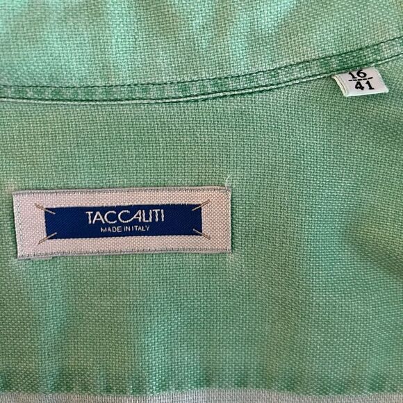 Giovanni Taccaliti L/S Light Kelly Green Linen Blend Shirt Made in Italy Size 16 - Picture 5 of 8